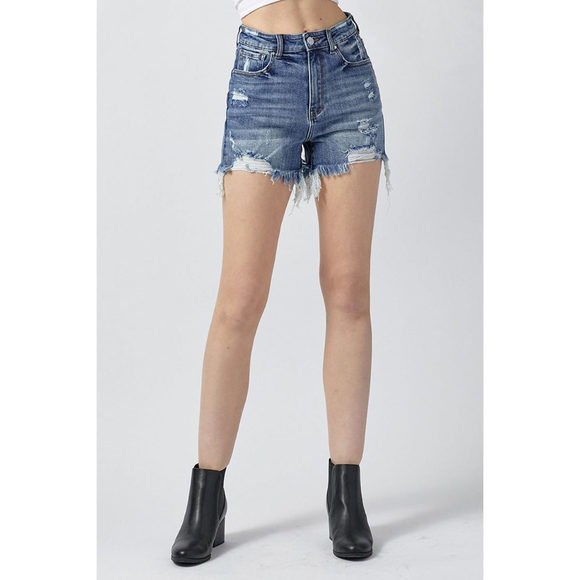 RISEN High Rise Distressed Denim Shorts - Picture 3 of 6